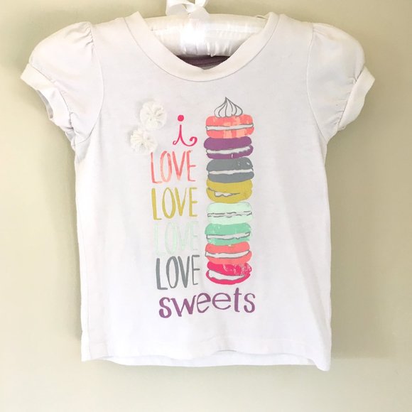 Cherokee "I Love Sweets" Colorful Macarons T-shirt, French Vanilla, Size 2 - Picture 1 of 6